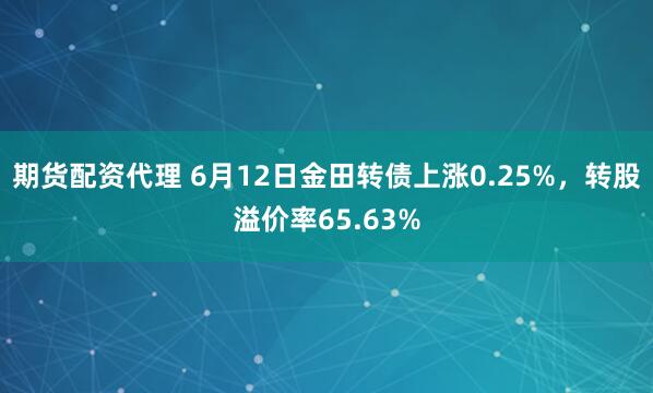 期货配资代理 6月12日金田转债上涨0.25%，转股溢价率65.63%