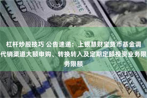 杠杆炒股技巧 公告速递：上银慧财宝货币基金调整代销渠道大额申购、转换转入及定期定额投资业务限额