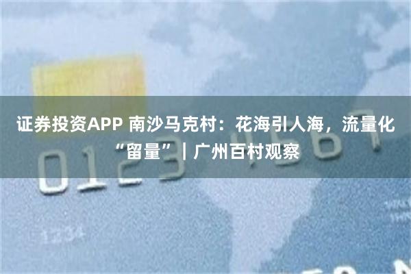证券投资APP 南沙马克村：花海引人海，流量化“留量”｜广州百村观察