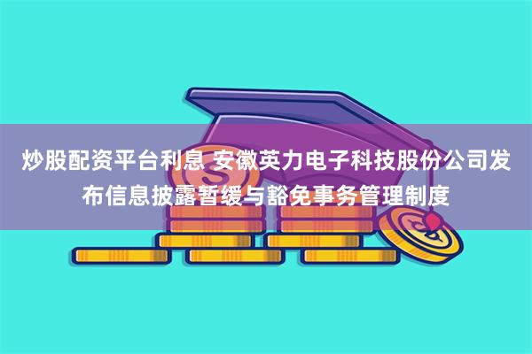 炒股配资平台利息 安徽英力电子科技股份公司发布信息披露暂缓与豁免事务管理制度