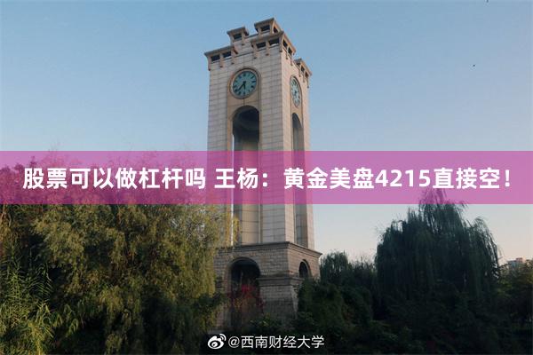 股票可以做杠杆吗 王杨：黄金美盘4215直接空！