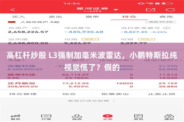 高杠杆炒股 L3强制加毫米波雷达，小鹏特斯拉纯视觉慌了？假的