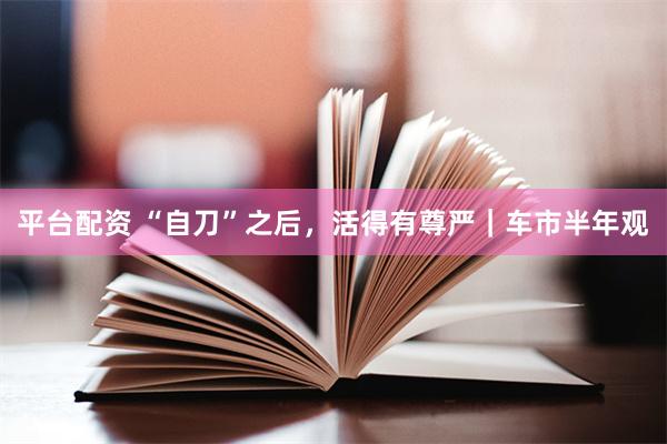 平台配资 “自刀”之后，活得有尊严｜车市半年观