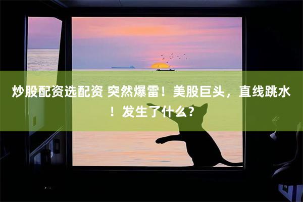 炒股配资选配资 突然爆雷！美股巨头，直线跳水！发生了什么？